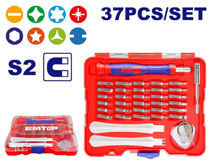 طقم مفك مع لقم مكون من 37 قطعة EMTOP EBST03702 - Smart Hack