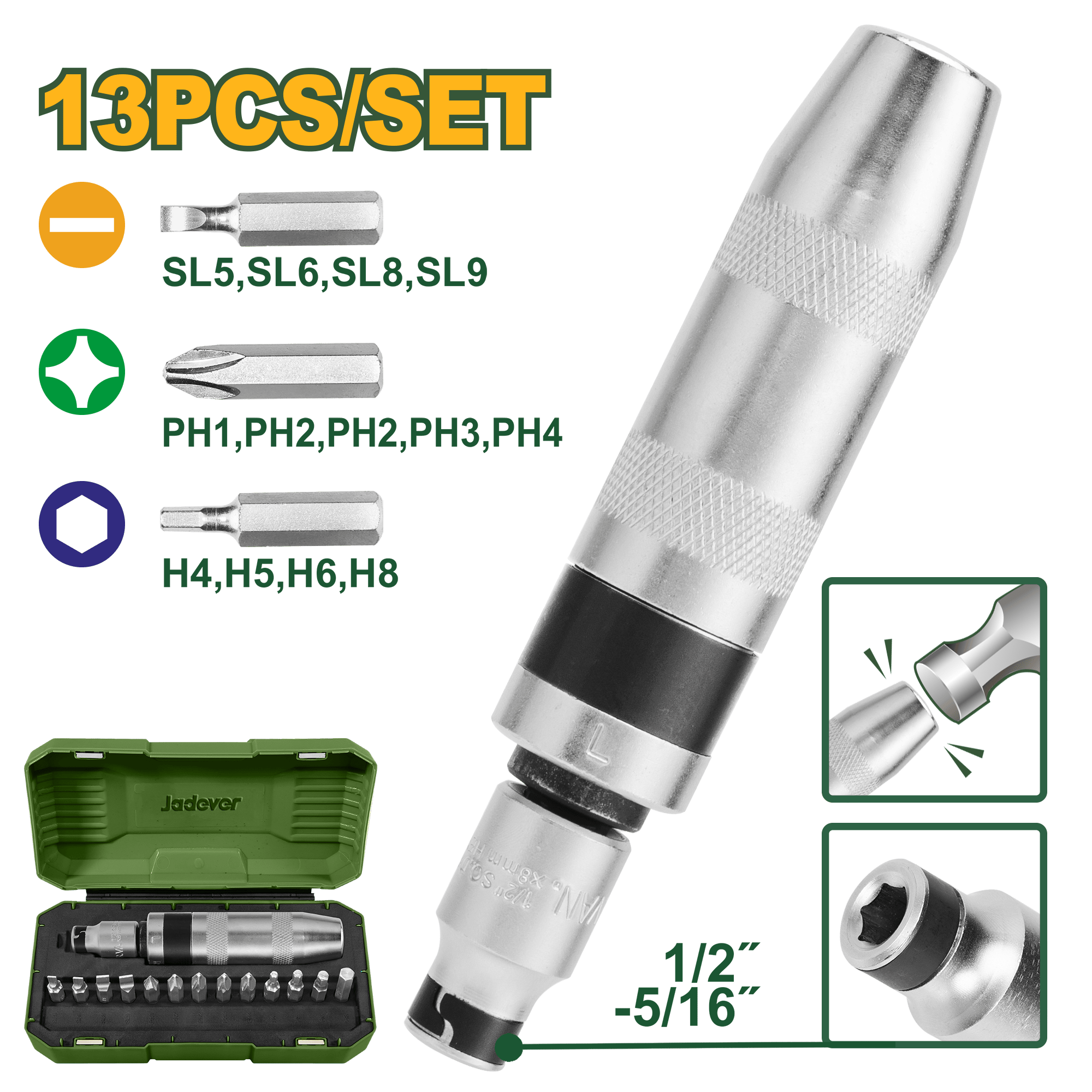 طقم مفكات طرب مع راسيات 13 قطعة من جادايفر - Jadever - Smart Hack