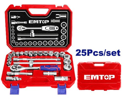طقم مقابس 1/2 إنش - 25 قطعة - EMTOP ESKT12251 - Smart Hack