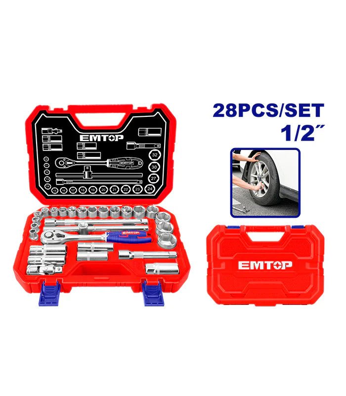 طقم مقابس 1/4 إنش - 28 قطعة - EMTOP ESKT12281 - Smart Hack