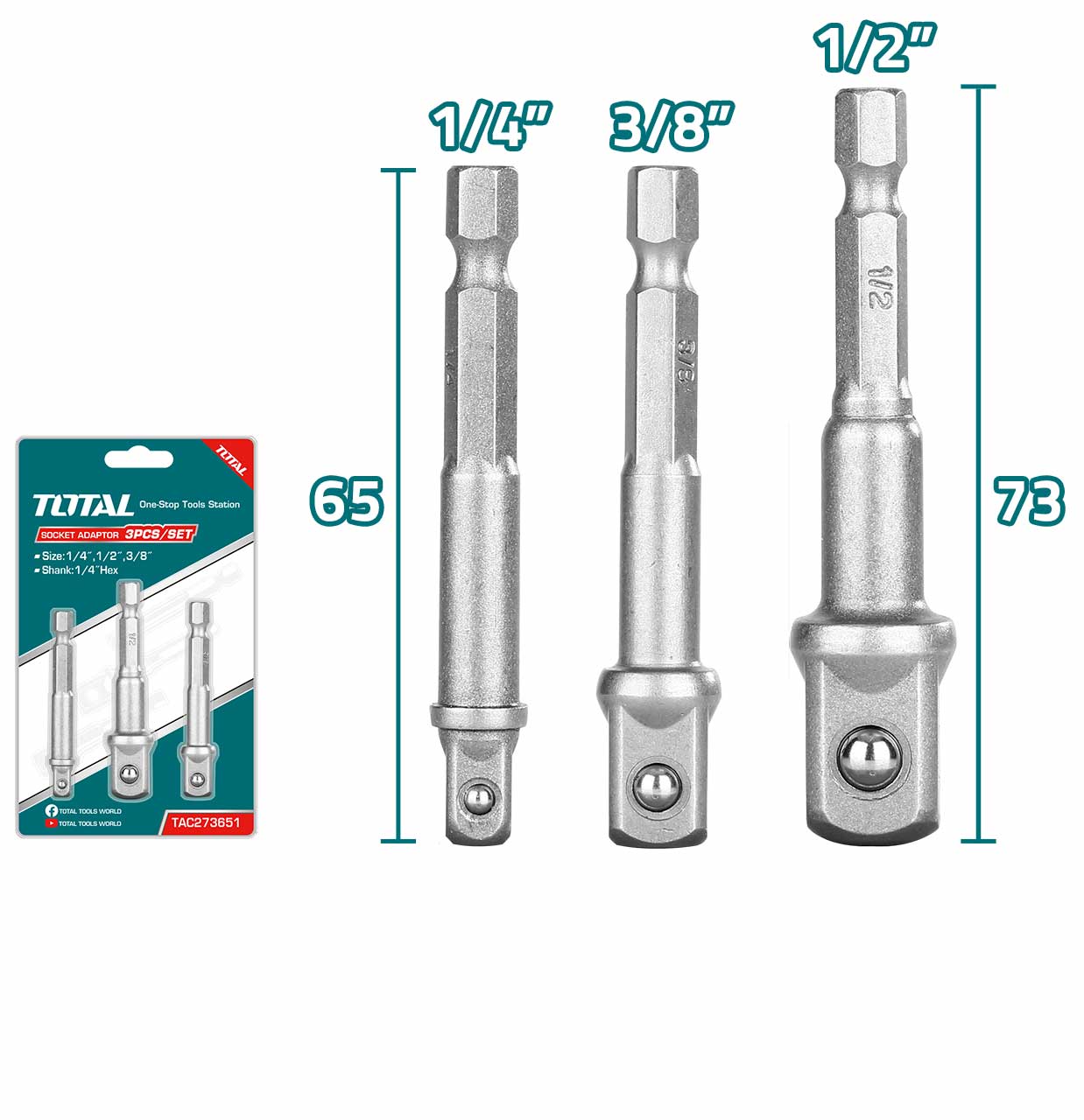 طقم وصلة دريل بوكس 1/2+3/8+1/4 من Total - Smart Hack